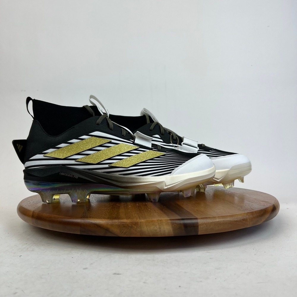 New Adidas Adizero Edge + TPU Mens‎ Size 13.5 Black White Gold Baseball Cleats